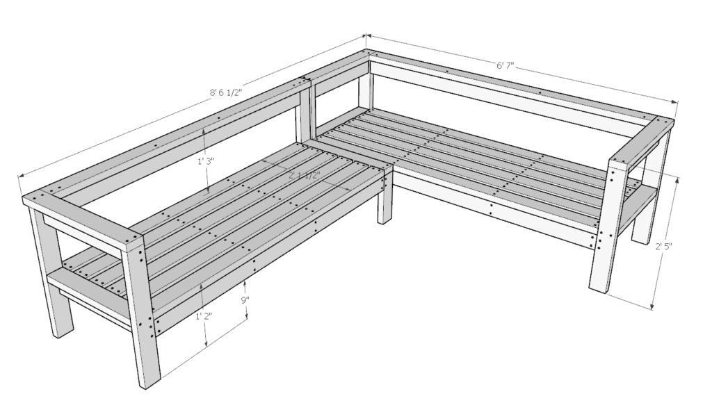 wood bench sectional DIY plans