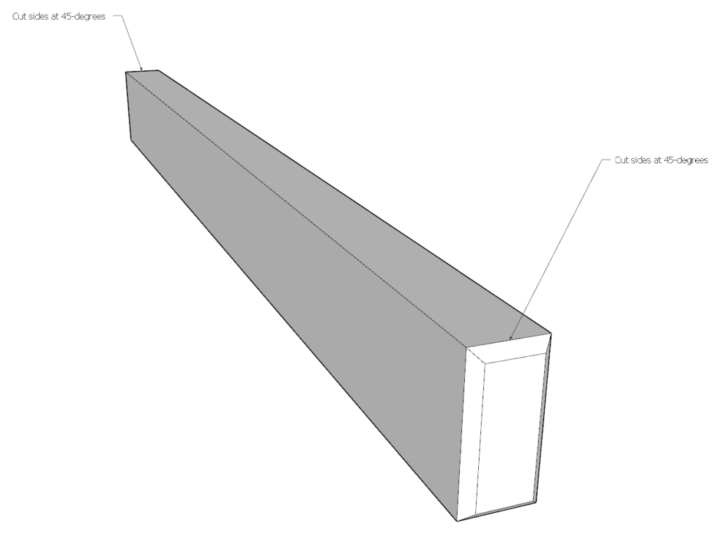 Table center beam cut diagram and dimensions