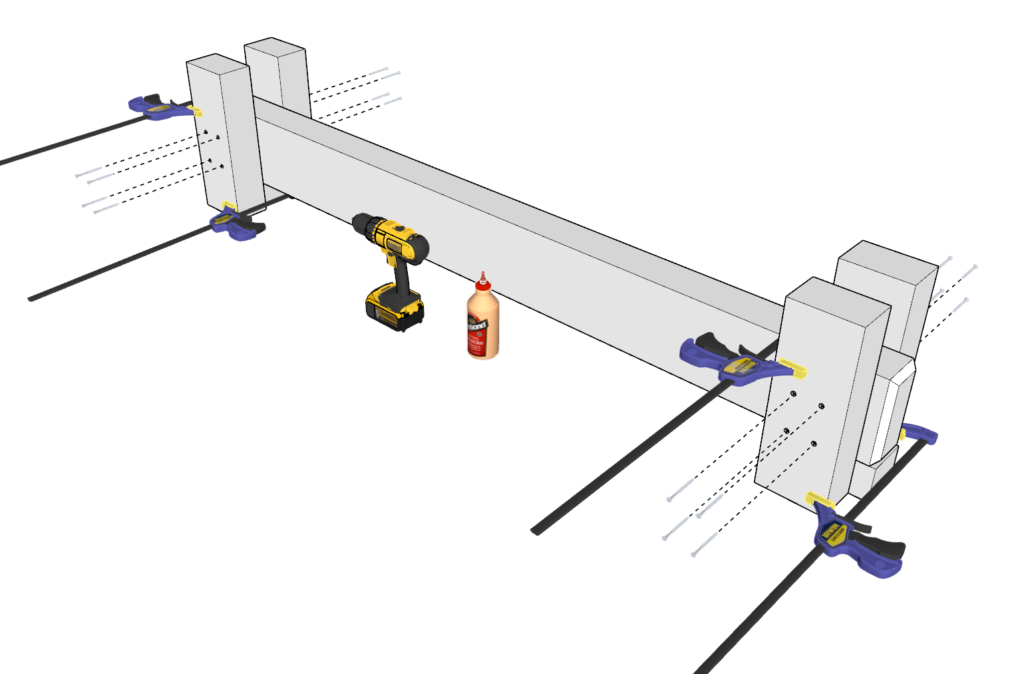 Table base assembly using clamps