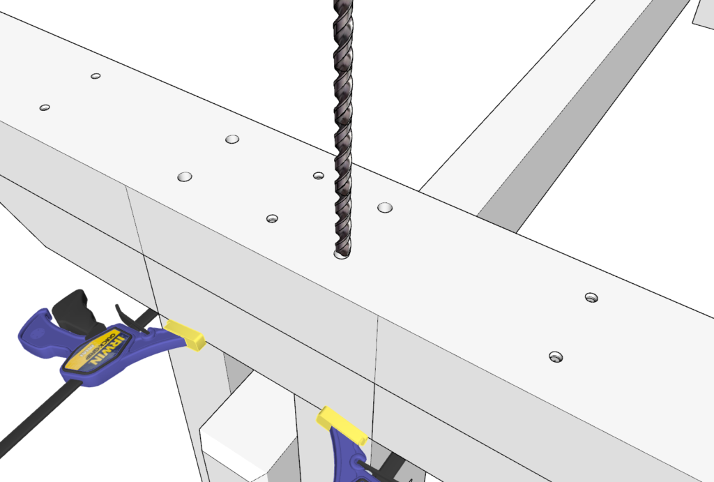 Table base assembly. Attaching central beam to the leg base