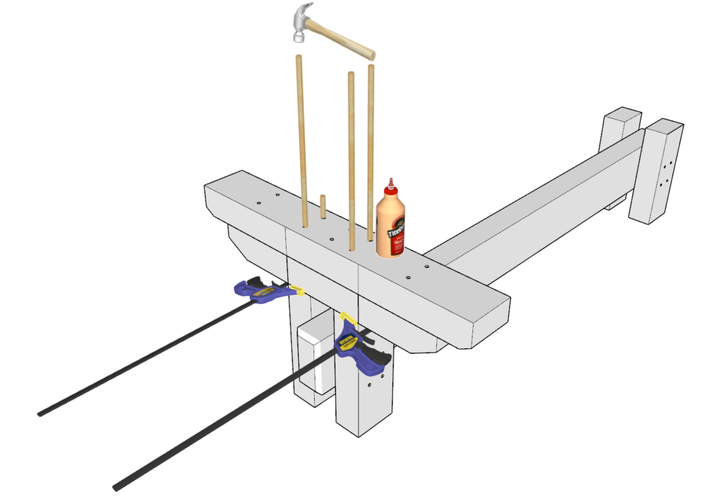 Hammer in dowels into the table base