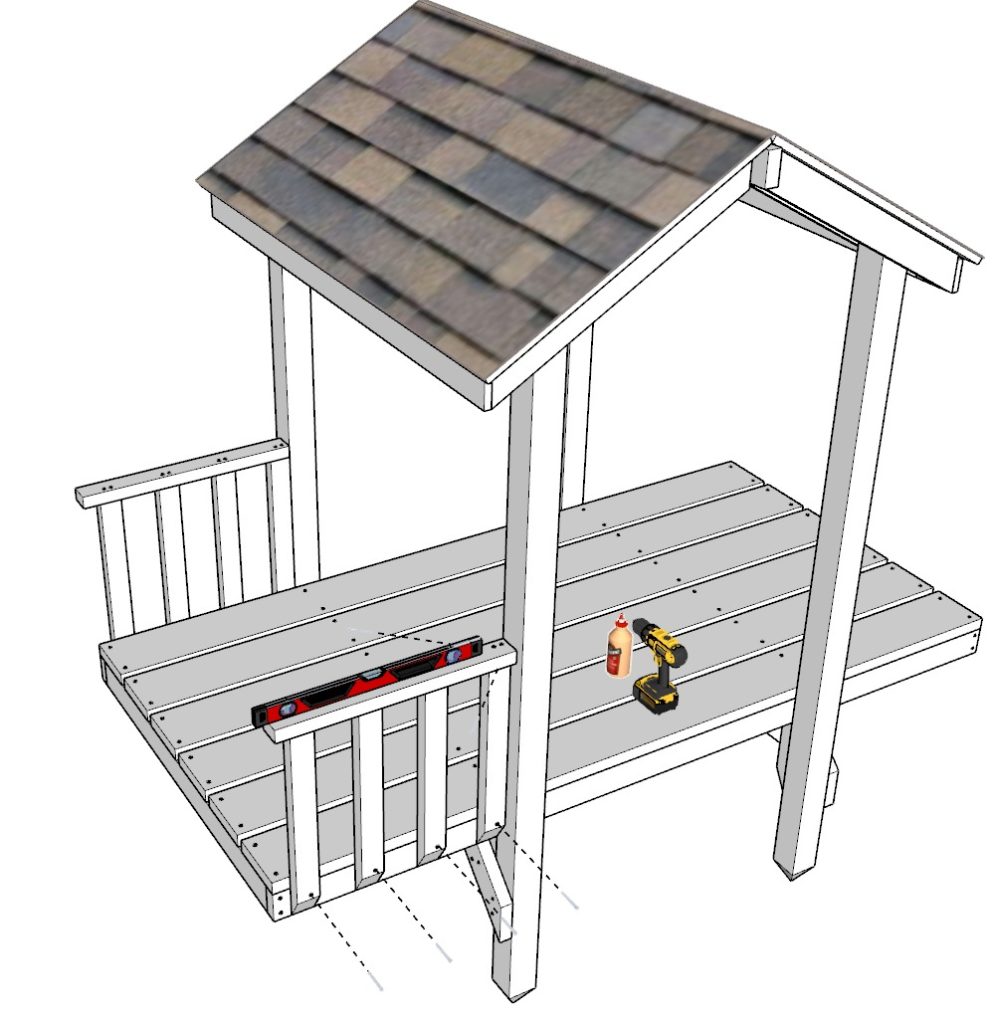 DIY kids playhouse railing installation