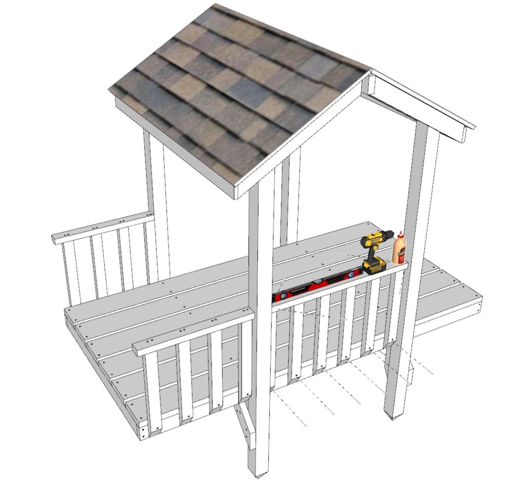 DIY kids playhouse railing installation