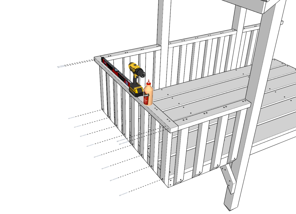 DIY kids playhouse railing installation