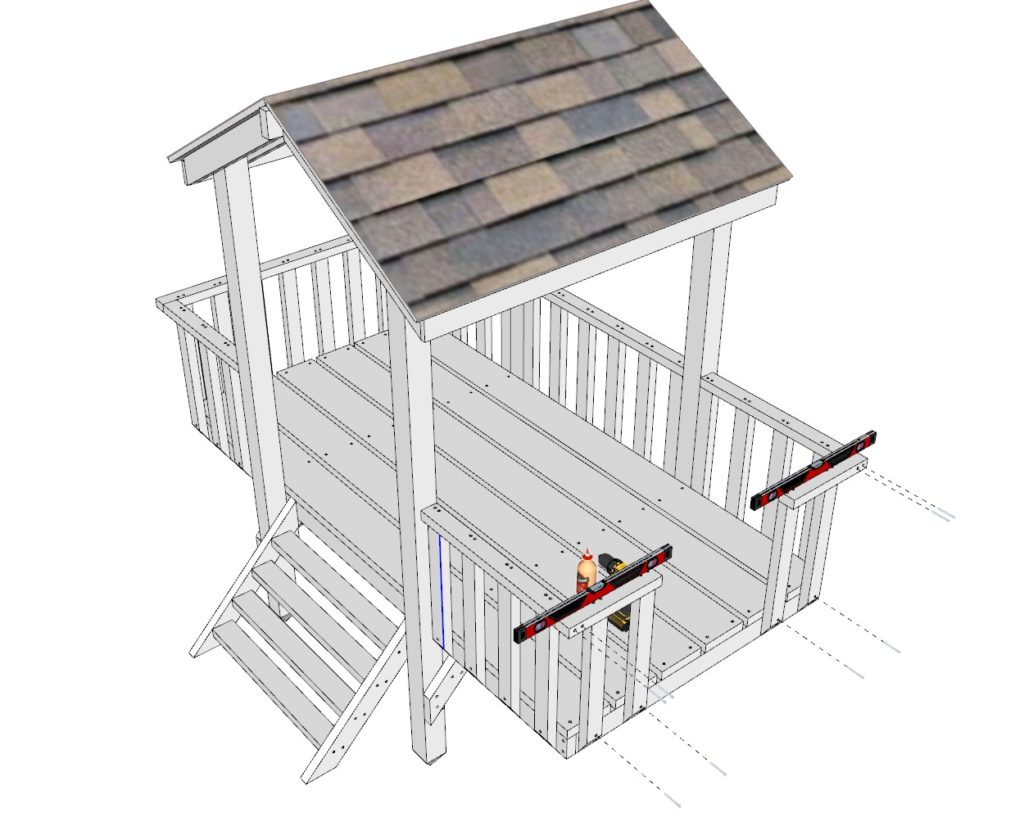 attaching railing to the DIY kids playhouse