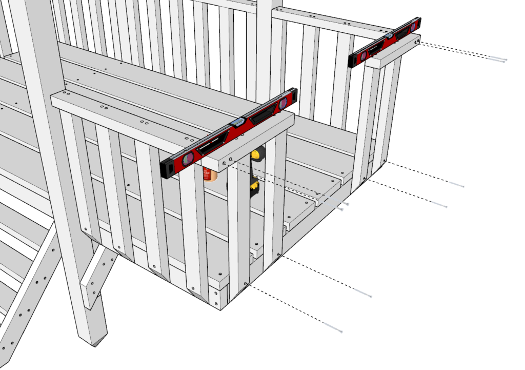 attaching railing to the DIY kids playhouse