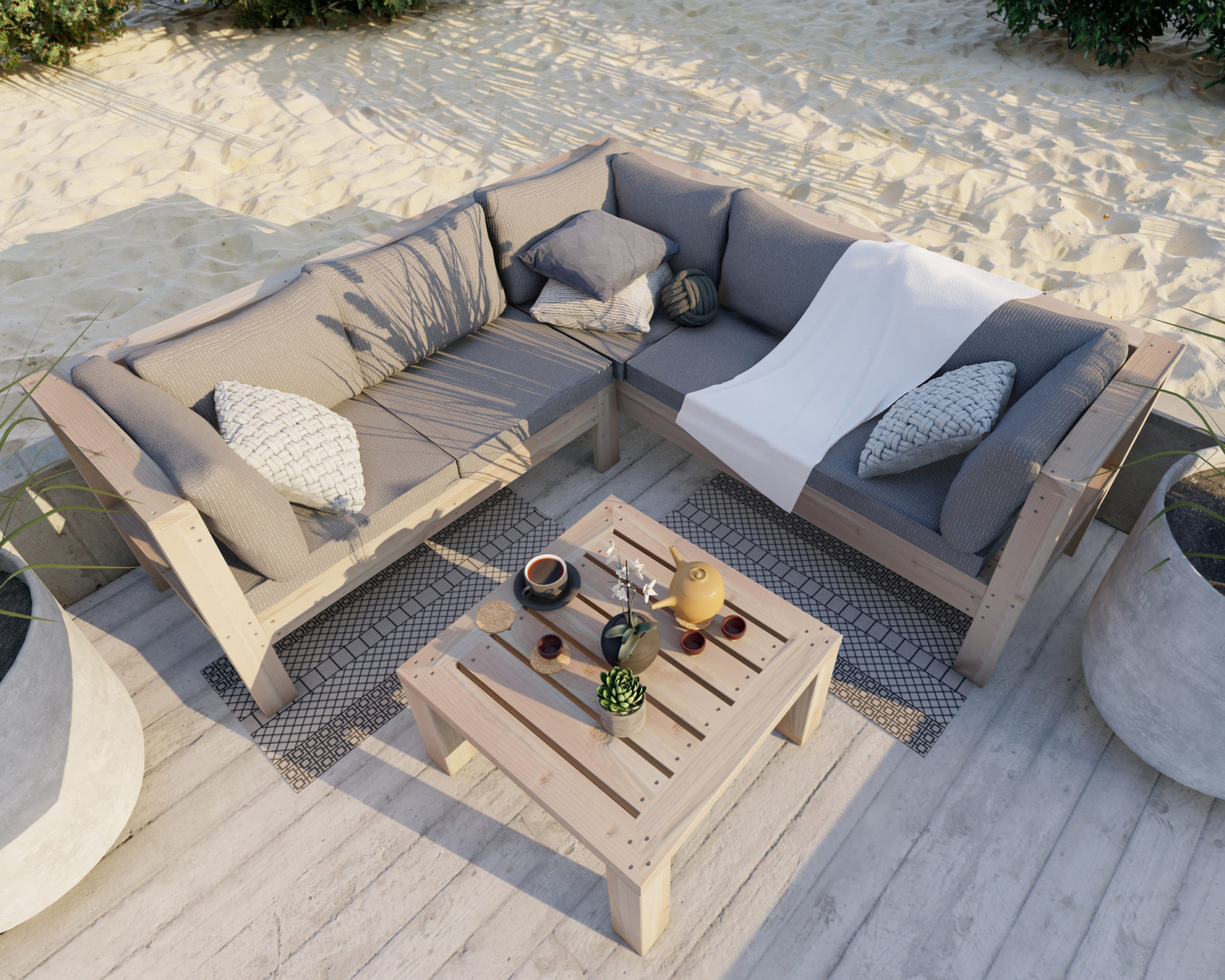 outdoor wood patio sectional