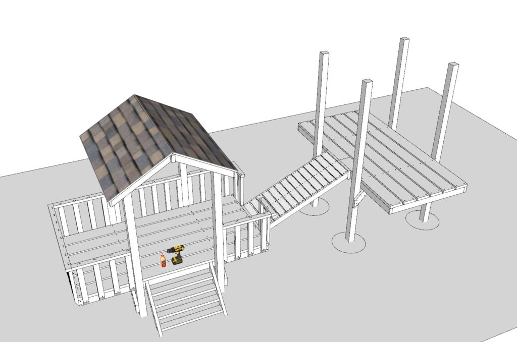 attaching second kids playhouse DIY plans