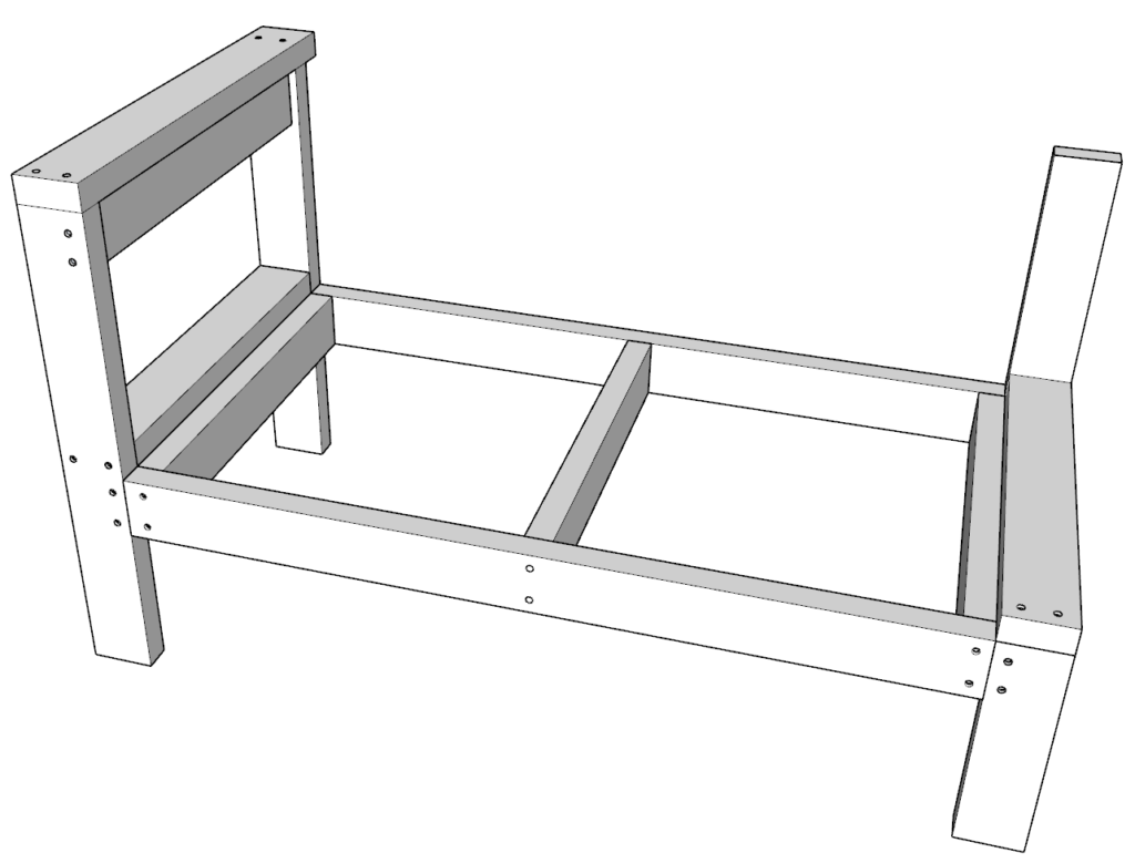 Frame of bench attached