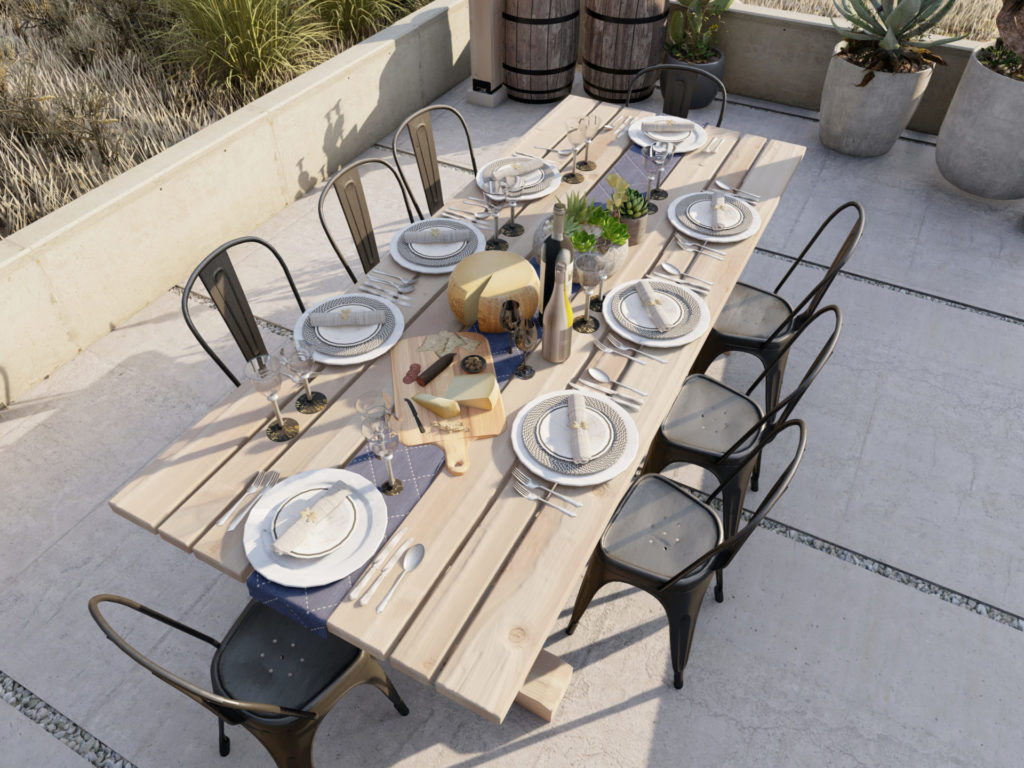 Outdoor table with table decor and chairs