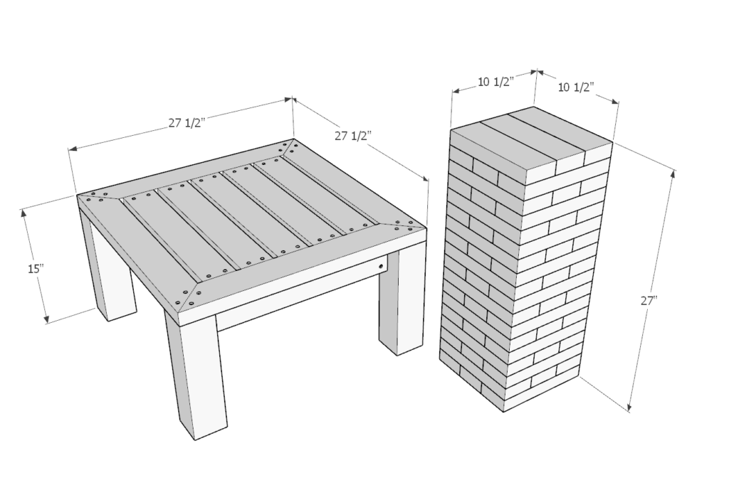 Giant wood Jenga table with blocks and crates plans