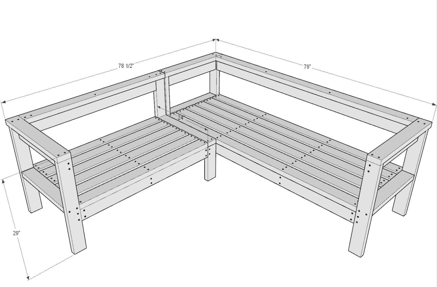 How to build a DIY outdoor wood patio sectional bench for 5 cushions ...