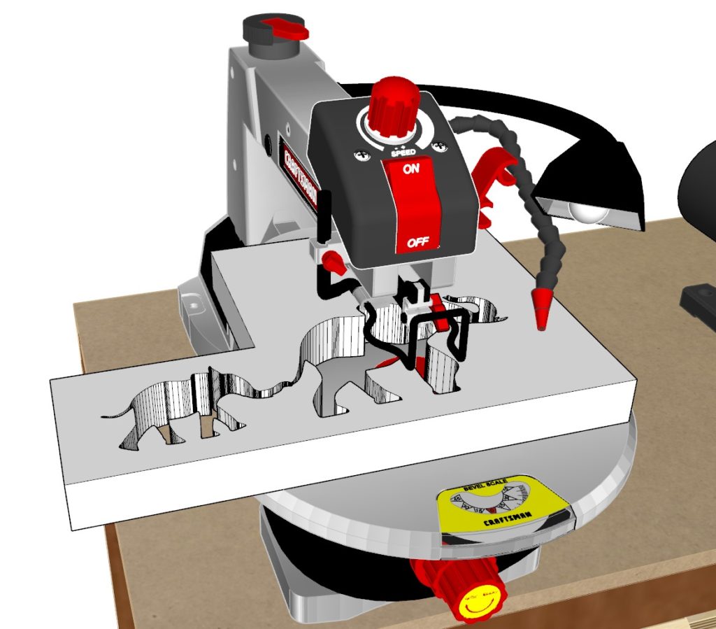 Cutting out image on DIY step stool with scroll saw