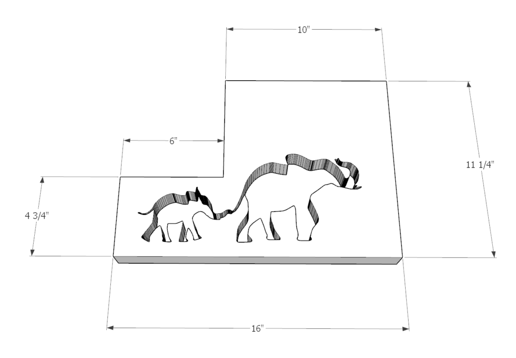 Cut out elephant design for legs of step stool