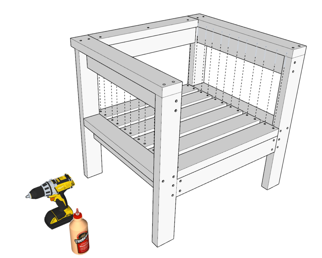 adding decking pieces to DIY chair