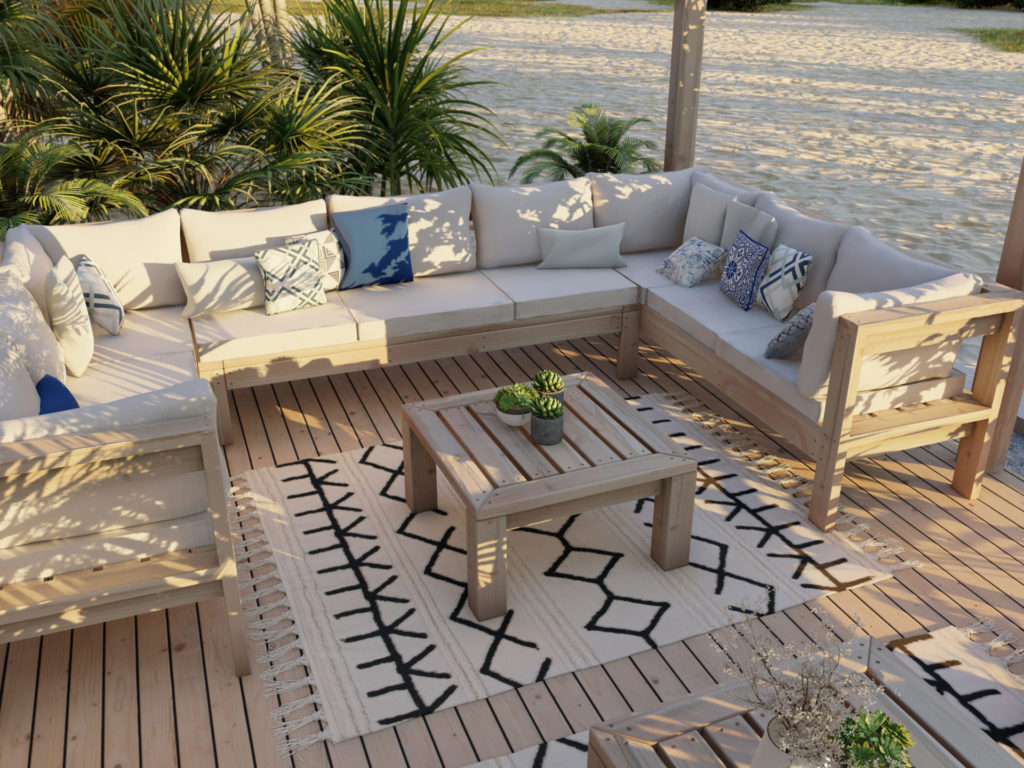 DIY patio sectional with table and chairs