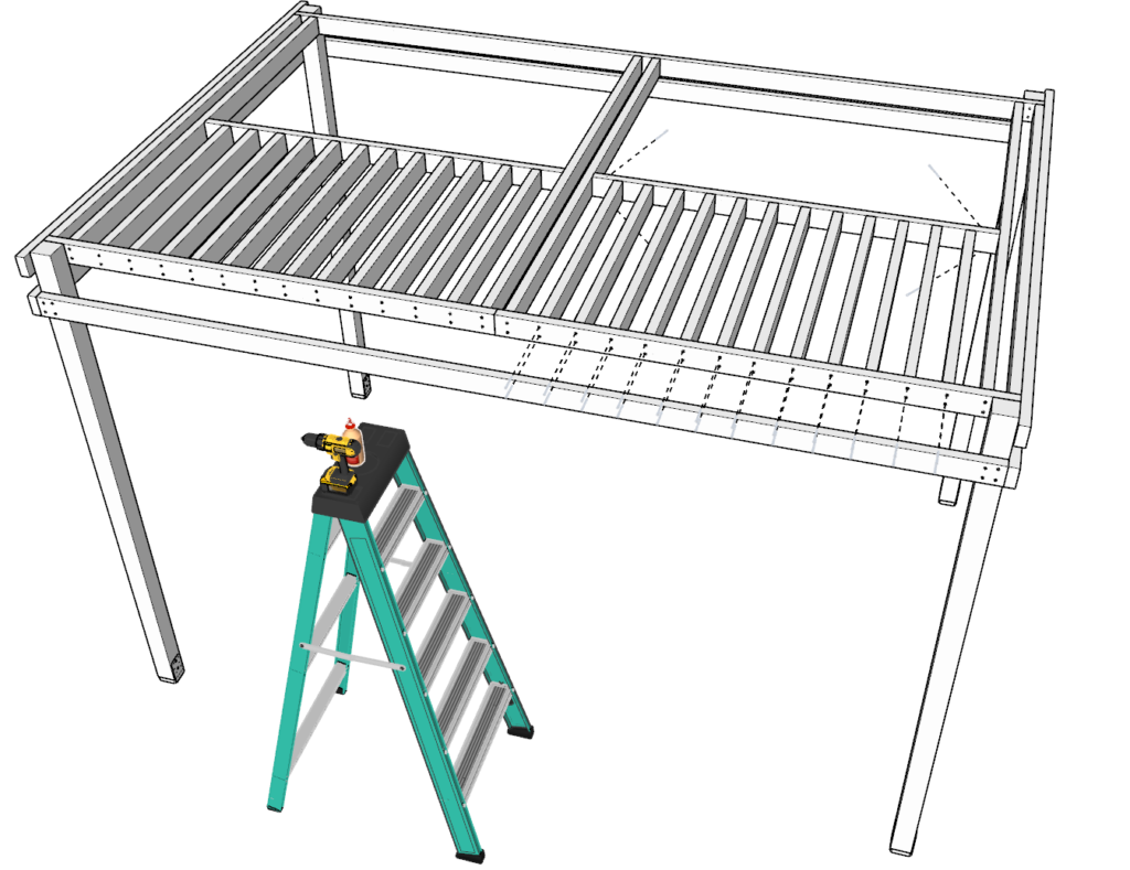 Attaching the lattice to the main frame of the pergola