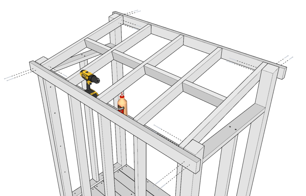 Adding roof frame to shed body frame