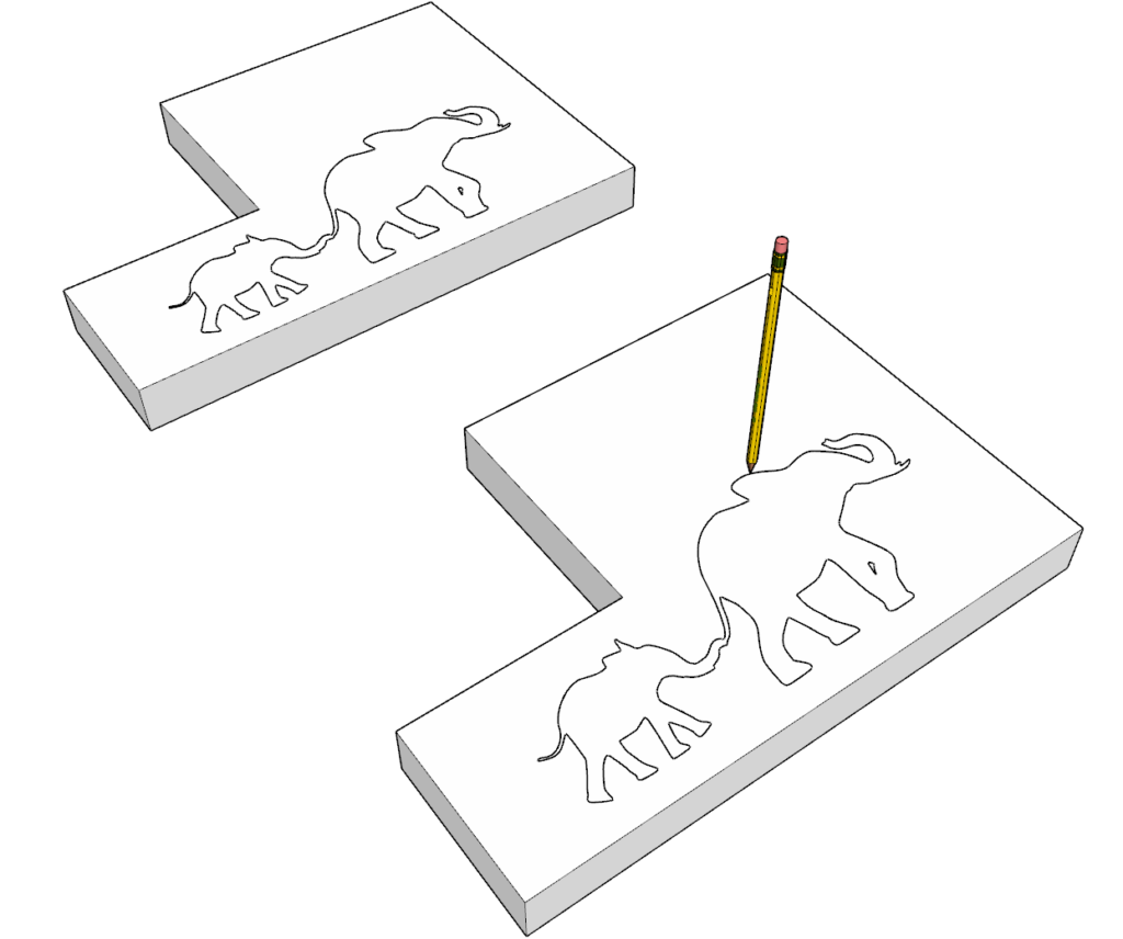 Drawing the elephant design on DIY step stool