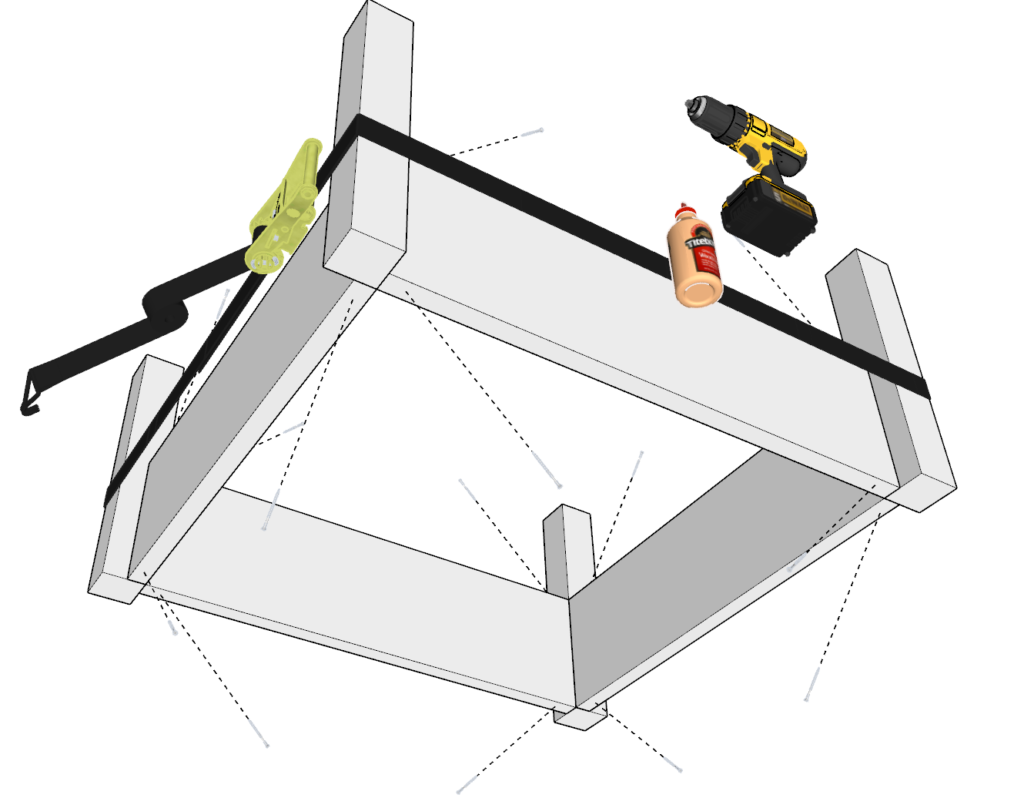 Assembly of frame of DIY planter box using ratchet straps