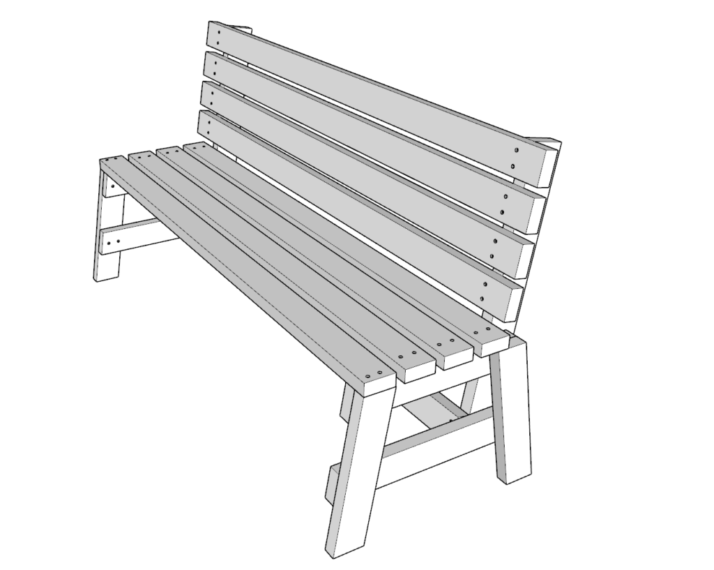 PLANS for Park Bench Plans 6ft long DIY 2x4 wood construction, Fast & Easy to build Step-By-Step