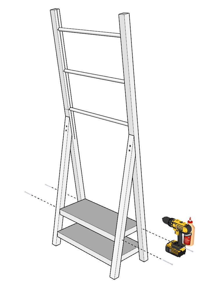 Adding shelves to DIY towel rack