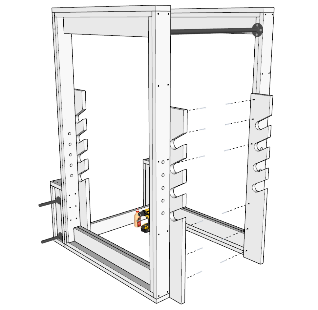 attaching DIY power rack bar rack to main frame