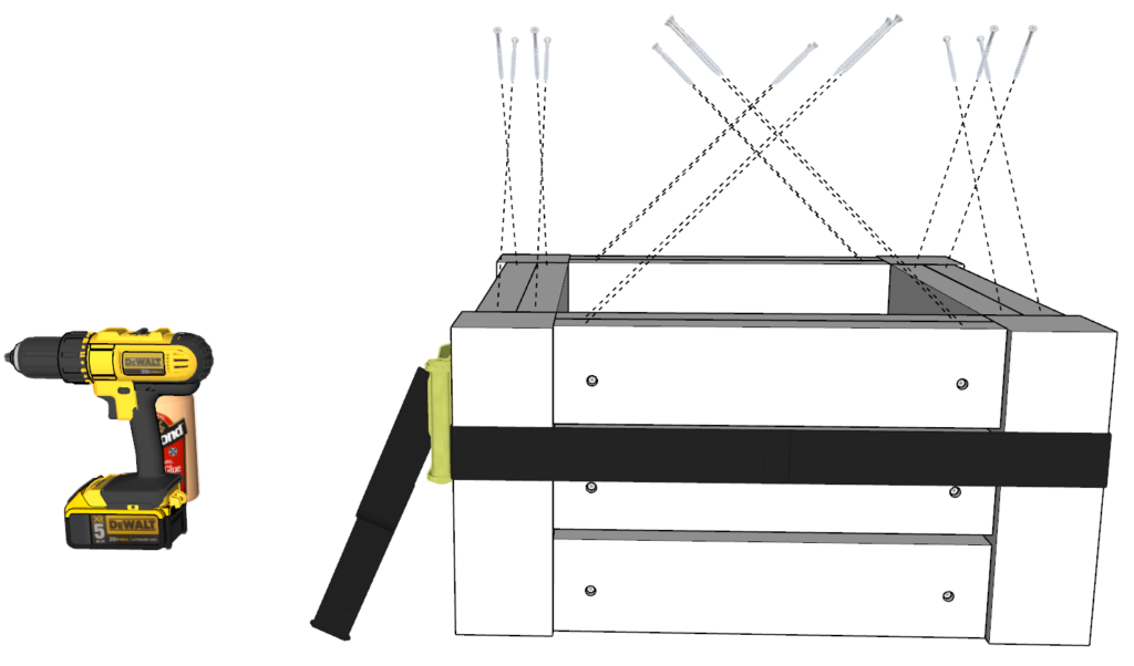 framing the DIY planter box using a ratchet strap