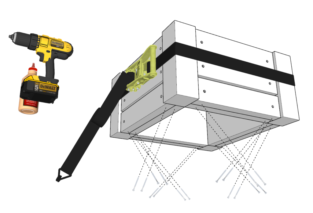 framing the DIY planter box using a ratchet strap