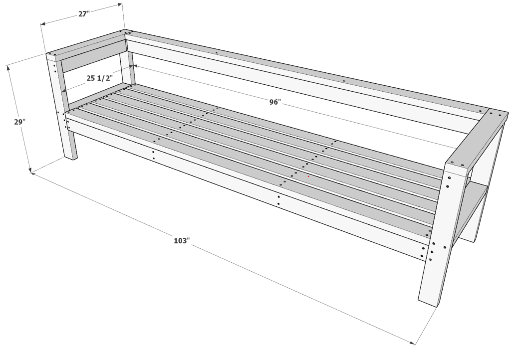 DIY patio bench with measurements