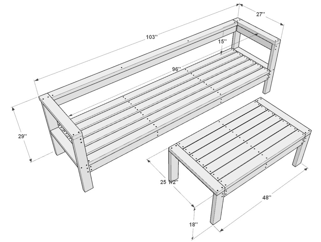 DIY patio bench plans with measurements