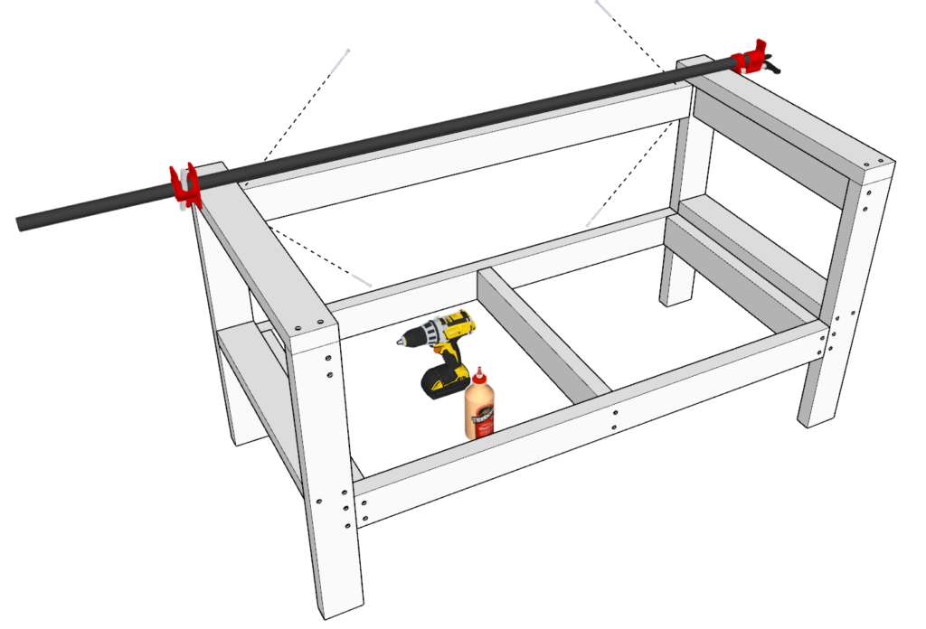 using pipe clamp for DIY bench frame