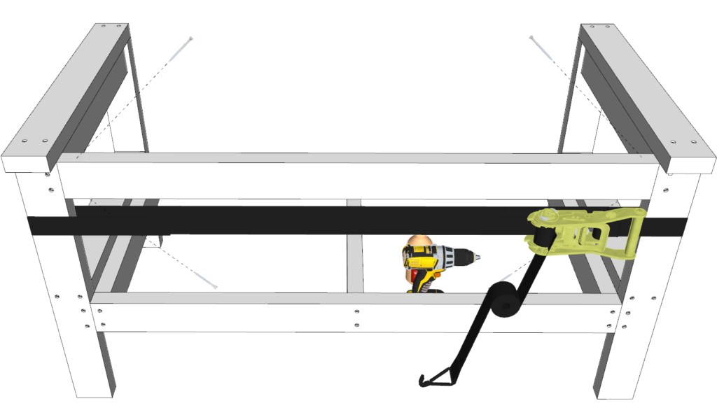 using ratchet straps for DIY bench frame