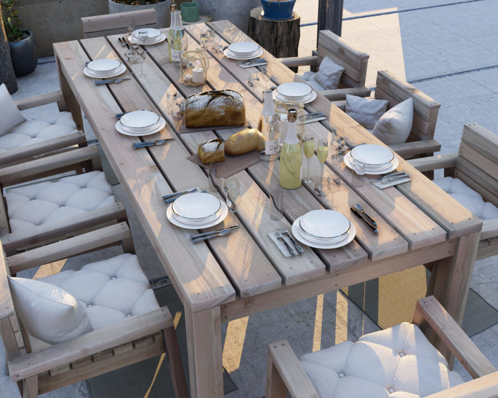 DIY full size outdoor dining table and chair set
