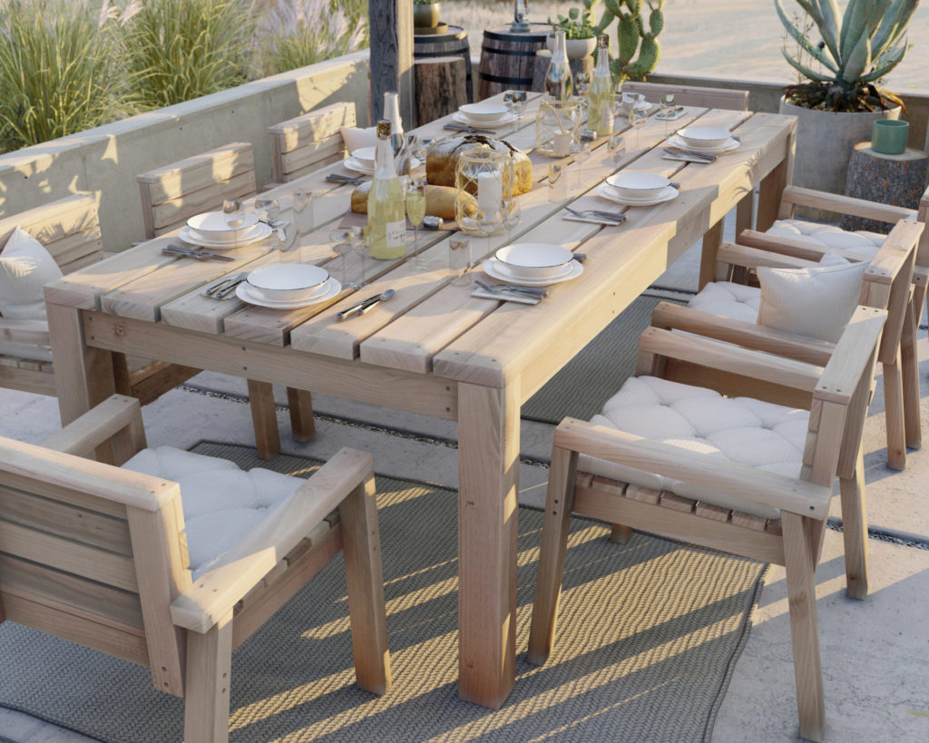 DIY full size outdoor dining table and chair set
