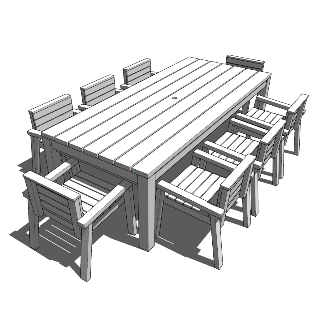 DIY full size outdoor dining table and chair set plans