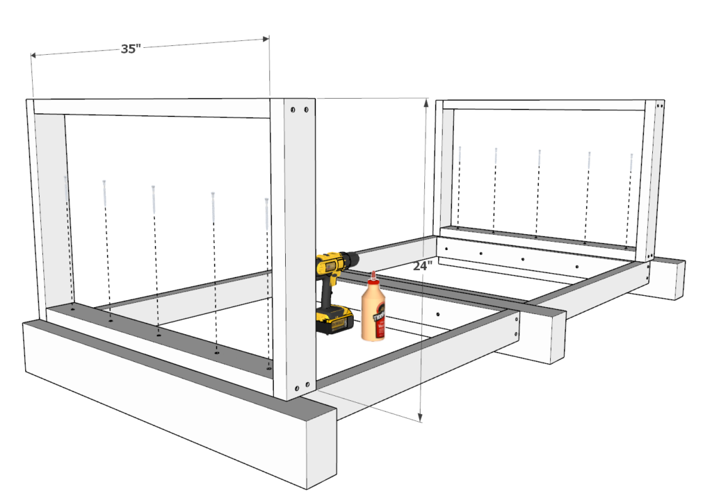 Adding screws to outdoor DIY bar frame