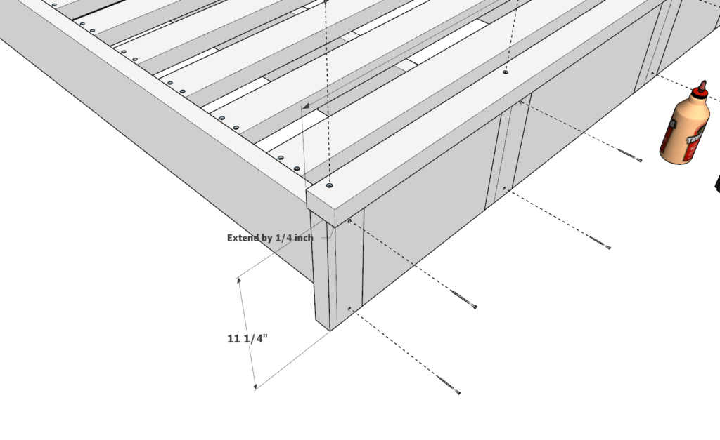 Adding the base board to DIY bed frame