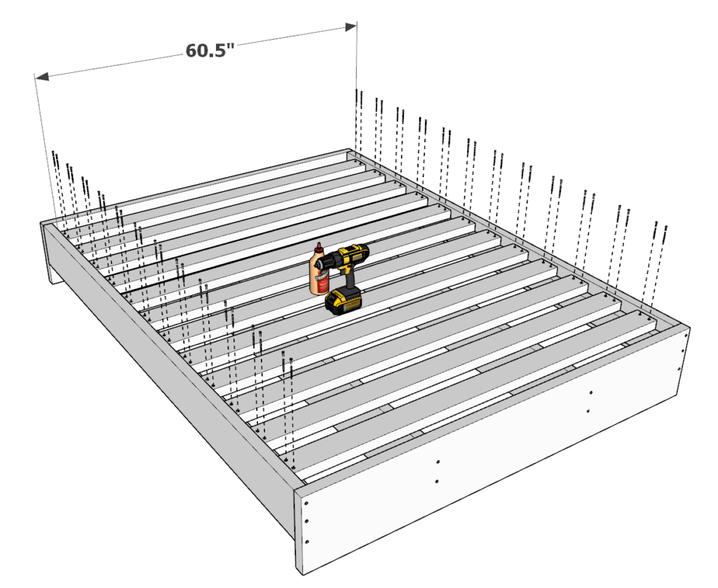 Adding platform to DIY queen bed frame