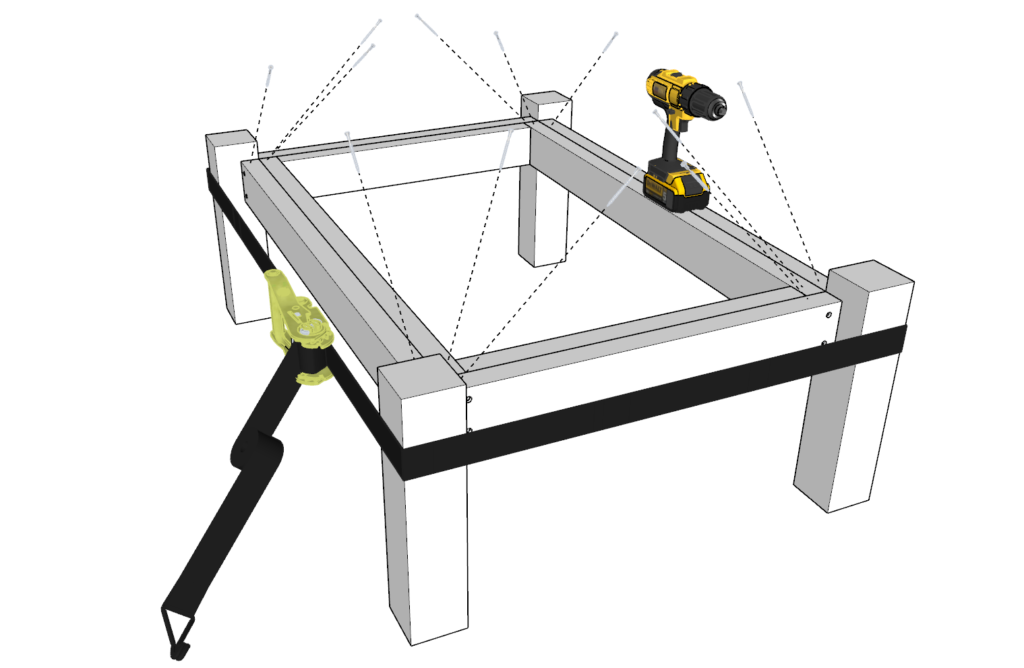 Attaching the fame of the coffee table to the table legs