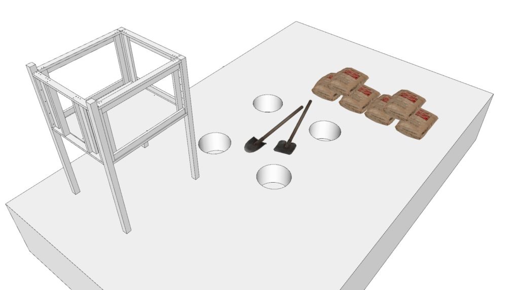 Placing to doghouse main frame into the ground