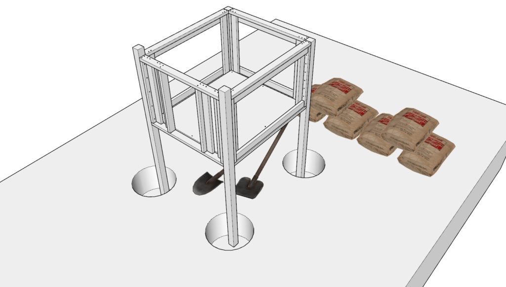 Placing to doghouse main frame into the ground