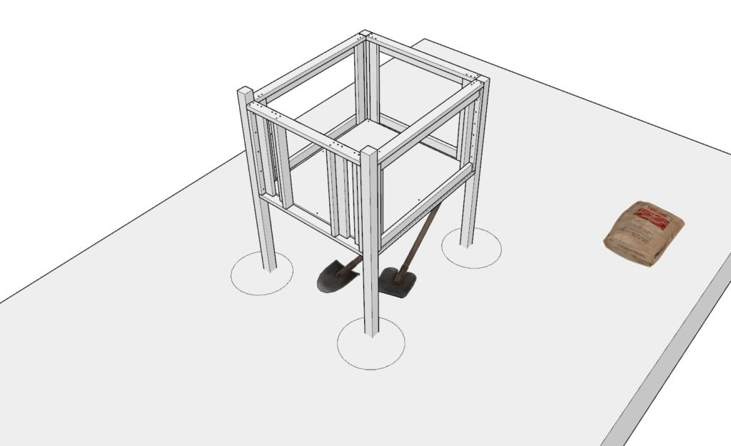 Placing to doghouse main frame into the ground