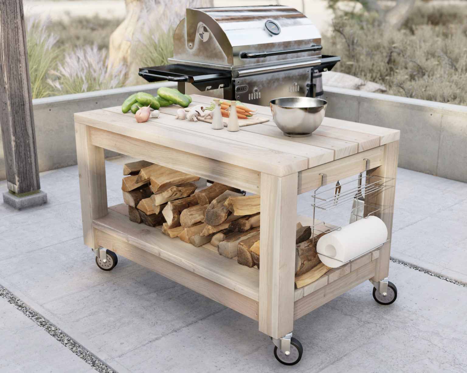 DIY kitchen island rolling grill and barbecue table plans - DIY ...