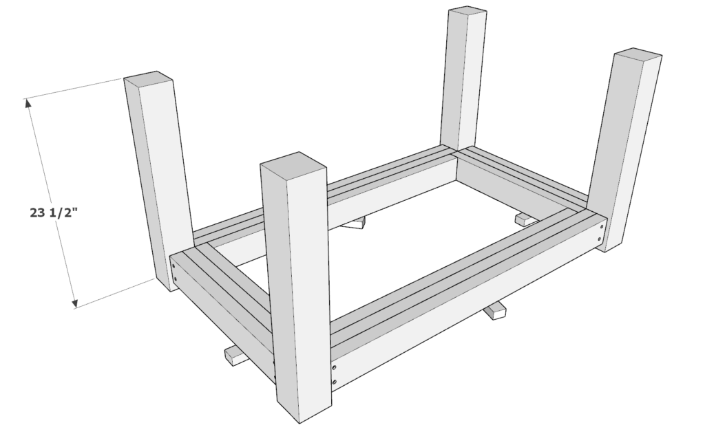 Attaching legs to the DIY kitchen island rolling grill frame