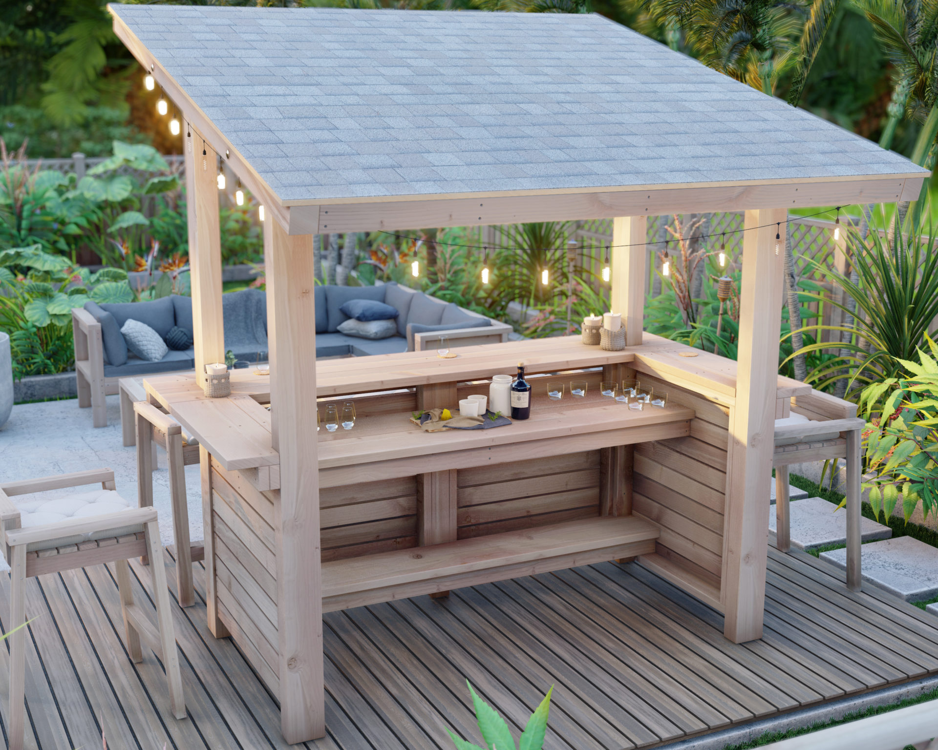 DIY outdoor bar with roof plans
