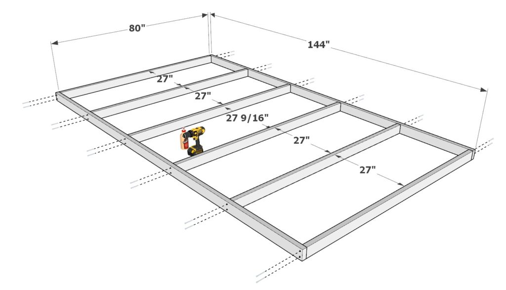 DIY greenhouse frame construction with screws and 2x4s