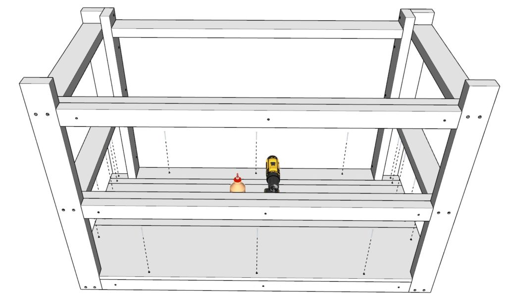 attaching shelves and bar top to wooden bar