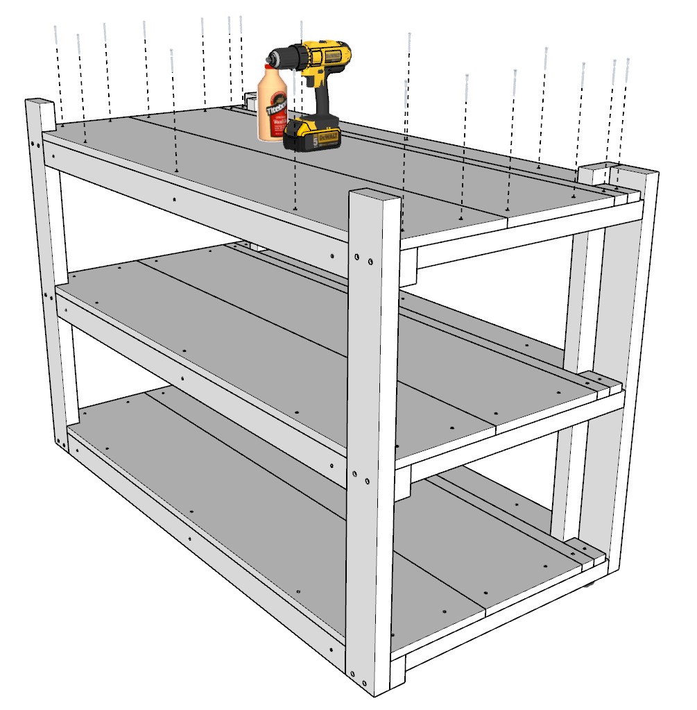 attaching shelves and bar top to wooden bar