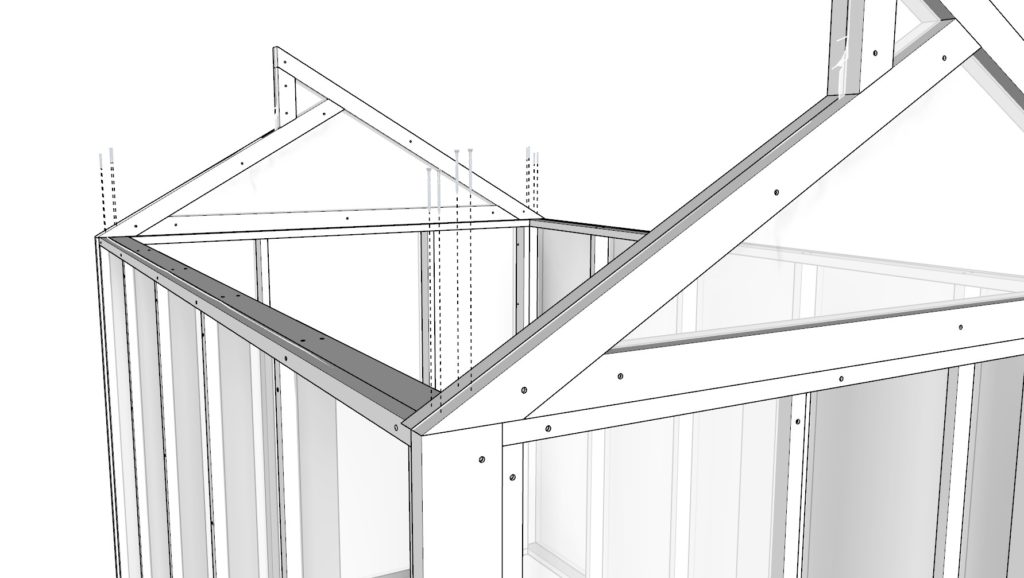 attaching the rafters to the greenhouse wall frame